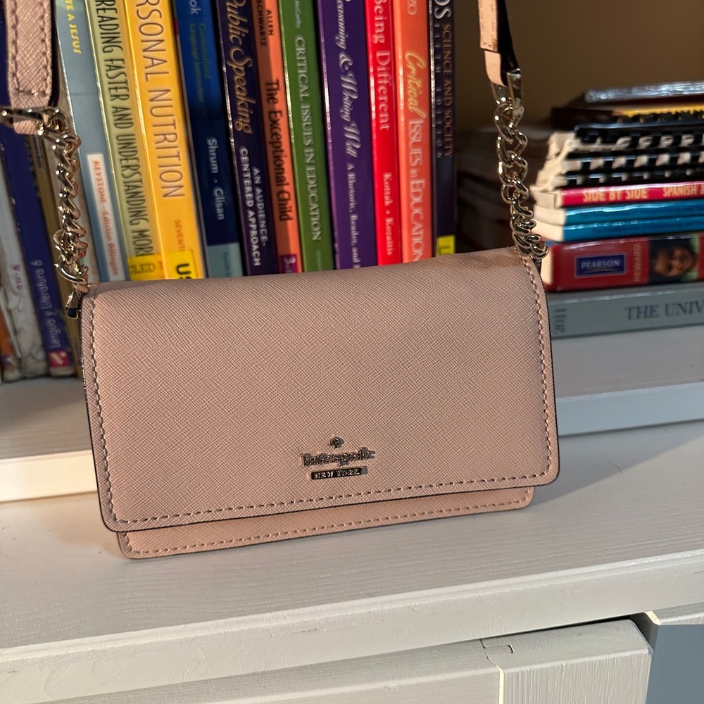kate spade Blush Pink Saffiano Leather Crossbody with Gold Chain